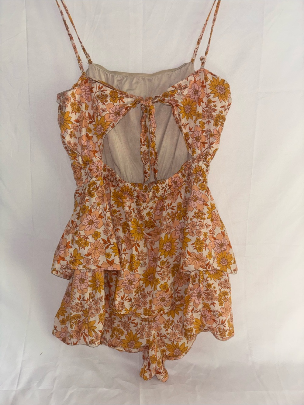 American Eagle Outfitters Pink and Mustard Floral Tiered Romper - Picture 6 of 7